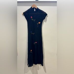 Vintage Mesh Dress Embroidered Flowers